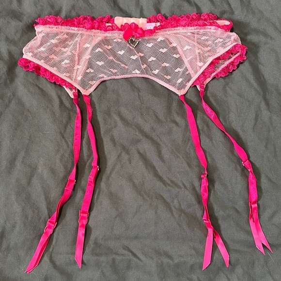 Discontinued Sugar Thrillz for Dolls Kill Flirty Pink Heart Mesh Lingerie Set - Picture 9 of 12